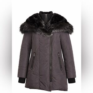 Sicily Clothing Women’s Medium Natural Fur Trim Puffer Coat Winter Luxe Chic
